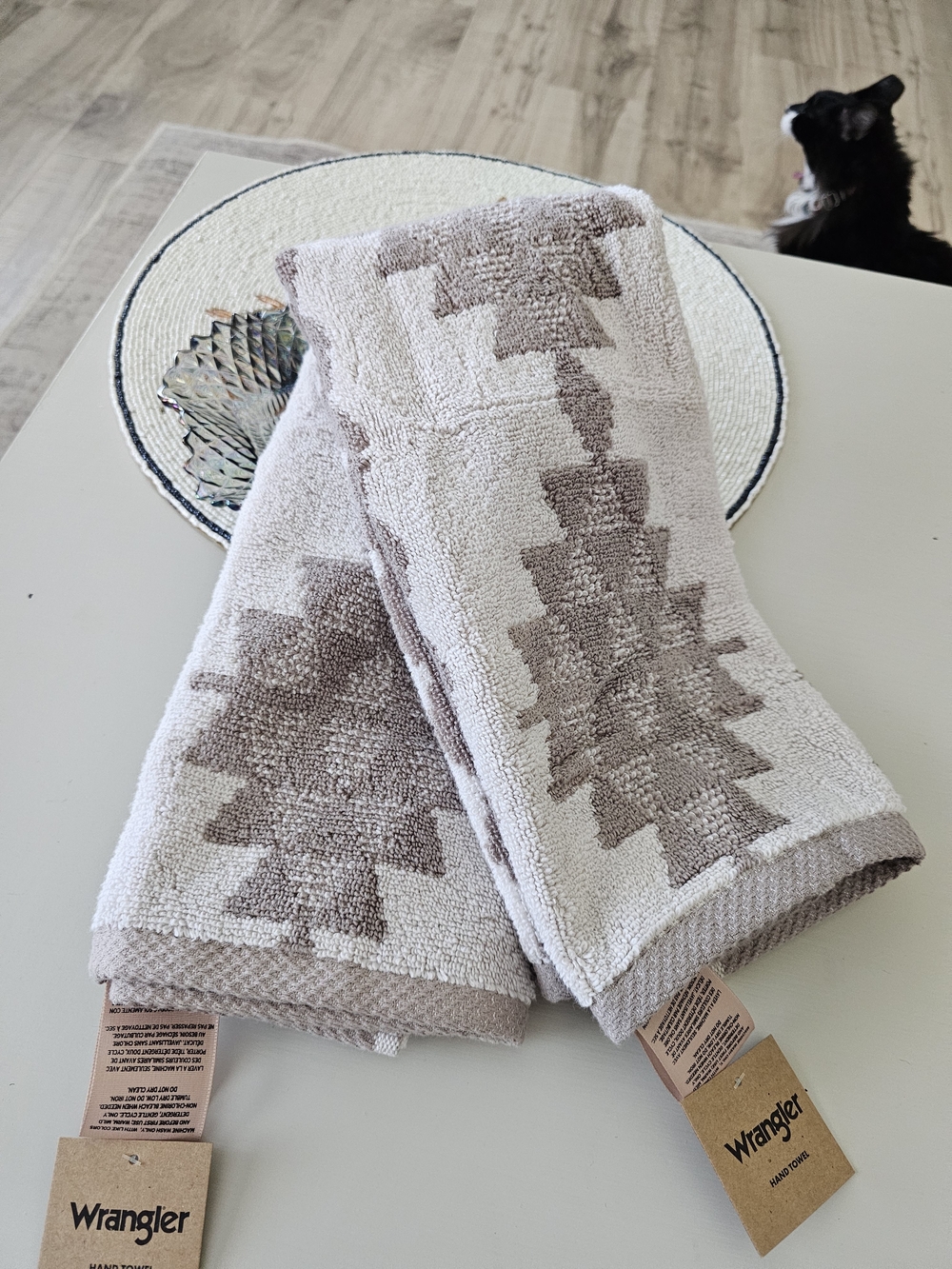 Wrangler Cream & Taupe Geometric Hand Towels - Set of 2